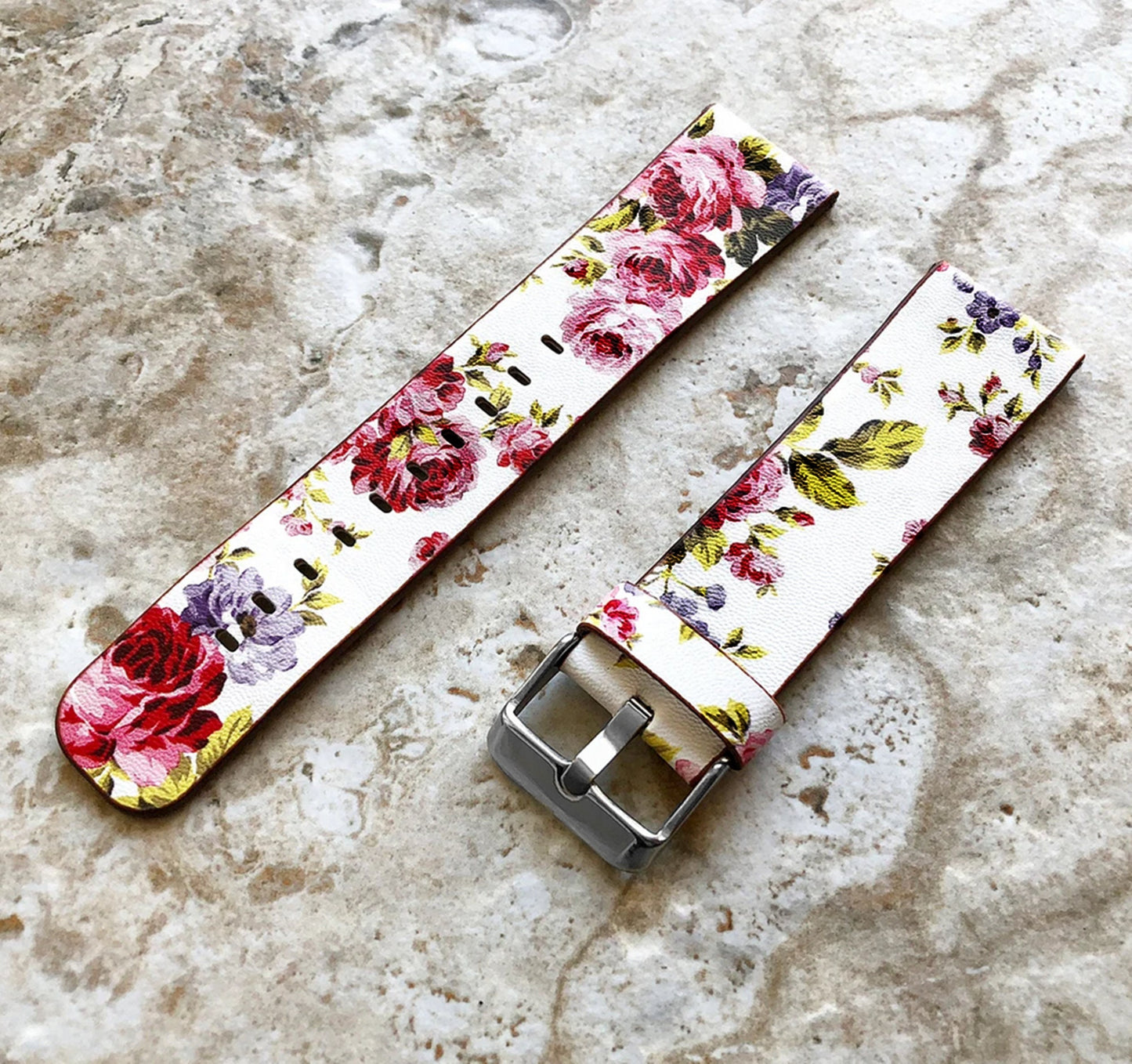Google Pixel Watch 3 2 1 41mm Band Red Floral Roses FL-3 Leather Bracelet Wristband Strap Flowers Fashion Accessory Tech Jewelry B18A20
