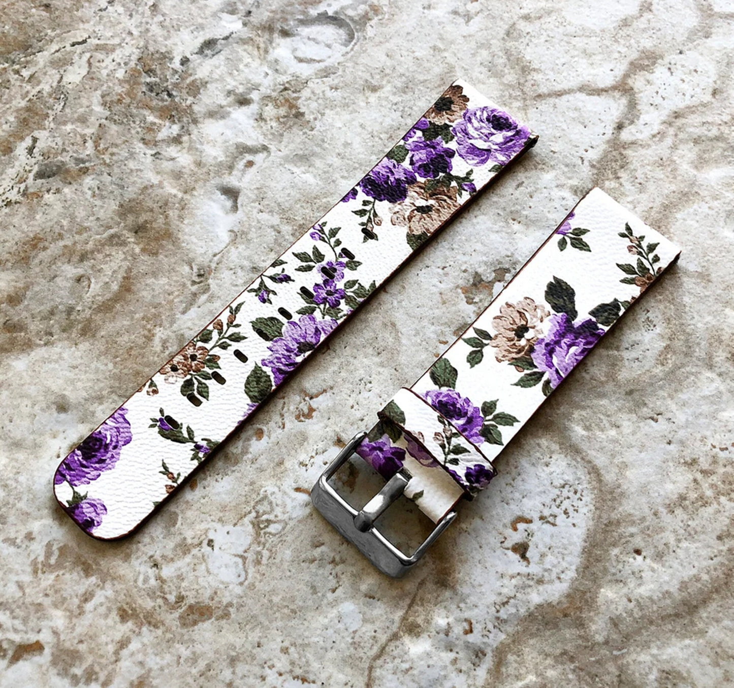 Google Pixel Watch 3 2 1 41mm Band Purple Floral Roses FL-4 Leather Bracelet Wristband Strap Flowers Fashion Accessory Tech Jewelry B18A20