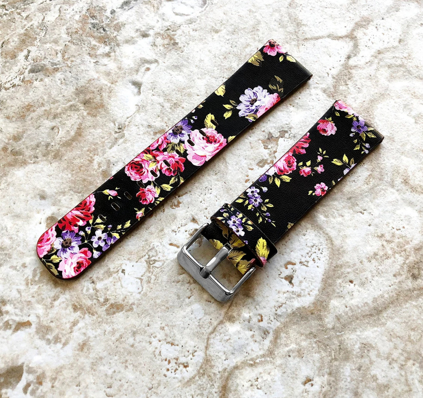Google Pixel Watch 3 2 1 41mm Band Black Red Floral Roses FL-5 Leather Bracelet Wristband Strap Flowers Fashion Accessory Jewelry B18A20