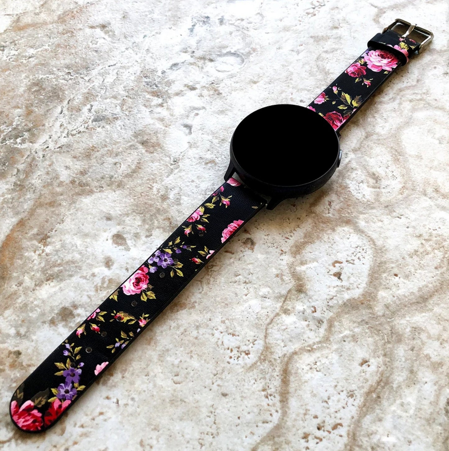 Google Pixel Watch 3 2 1 41mm Band Black Red Floral Roses FL-5 Leather Bracelet Wristband Strap Flowers Fashion Accessory Jewelry B18A20