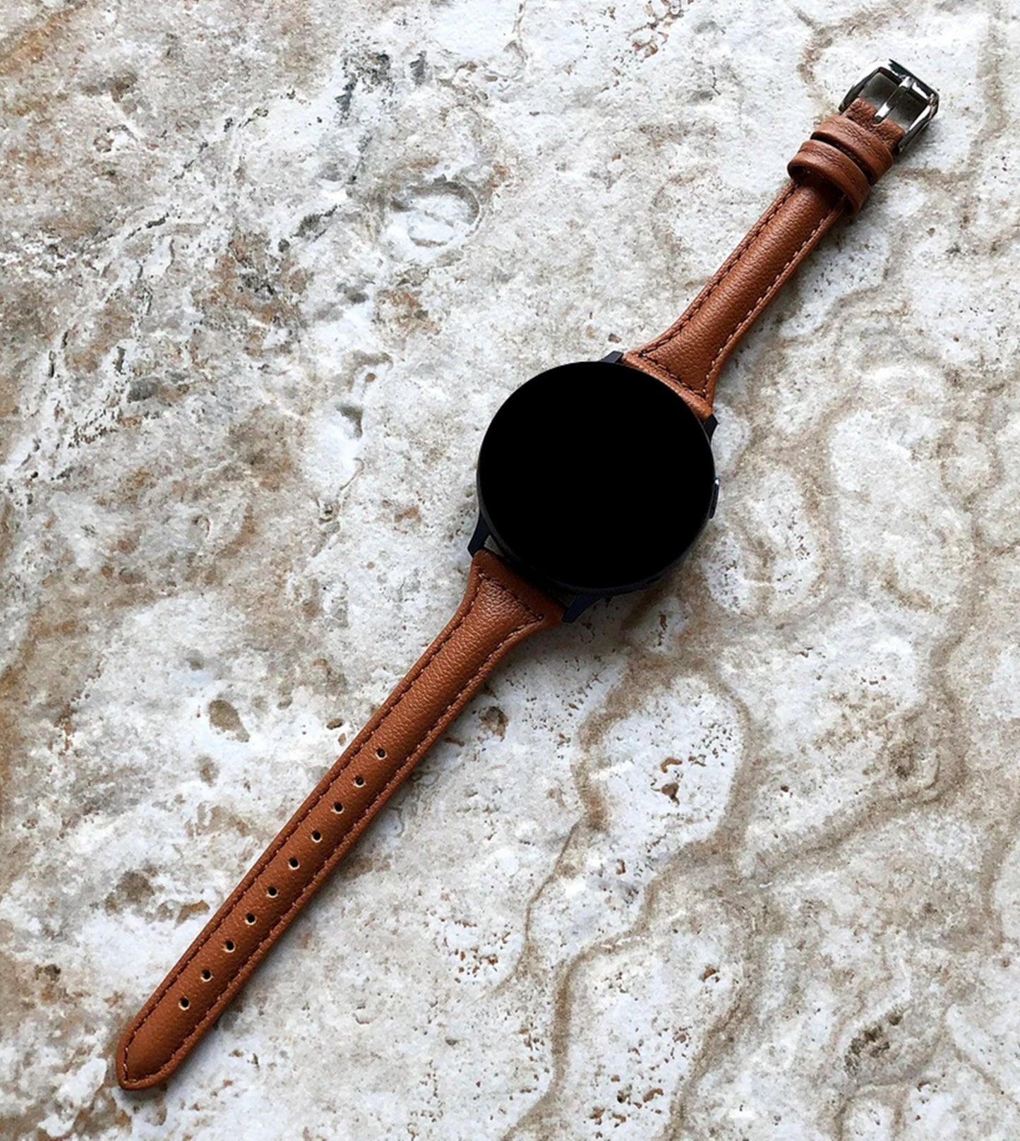 Google Pixel Watch 3 2 1 41mm Band Brown Slim Elegant Leather with Stitches Bracelet Wristband Strap Fashion Accessory Tech Jewelry B20-A