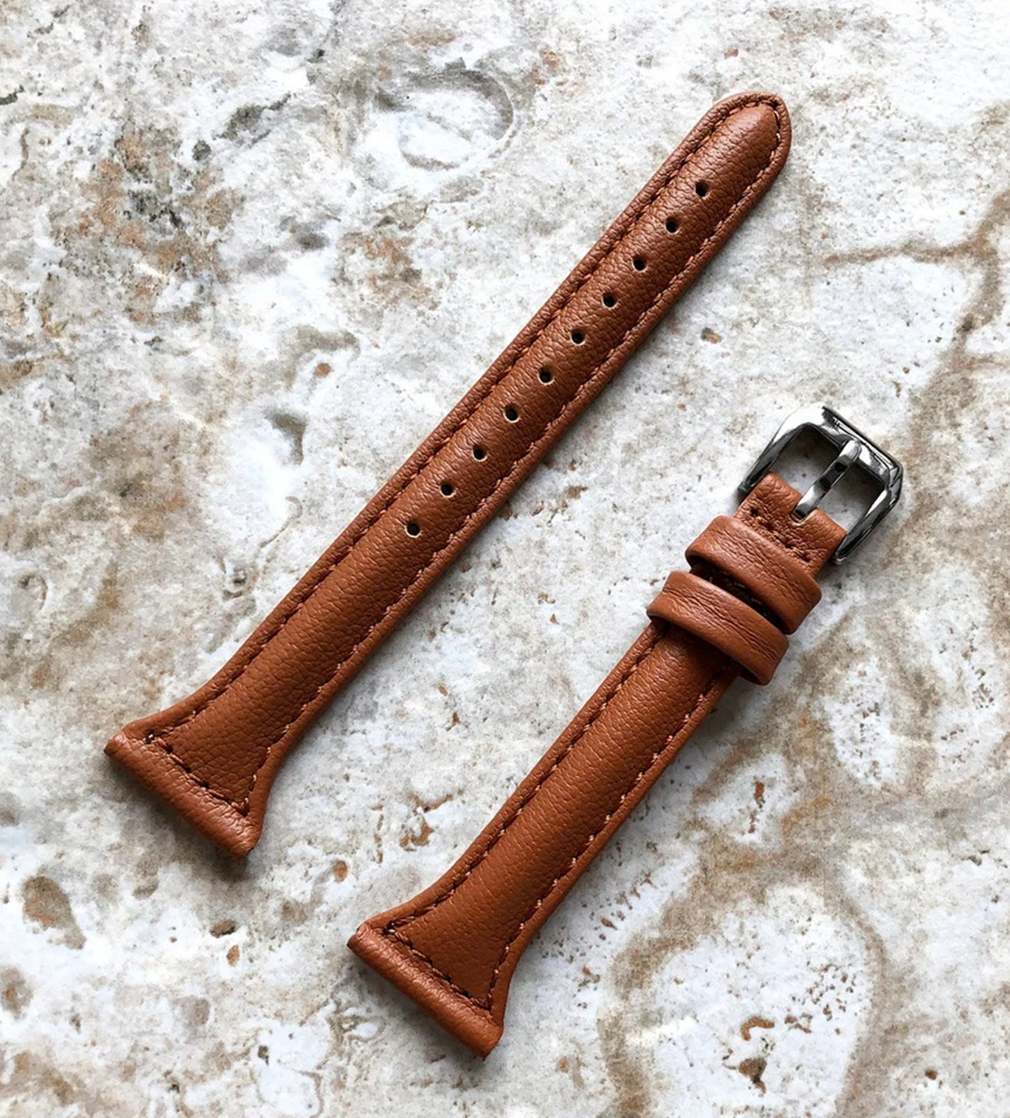 Google Pixel Watch 3 2 1 41mm Band Brown Slim Elegant Leather with Stitches Bracelet Wristband Strap Fashion Accessory Tech Jewelry B20-A