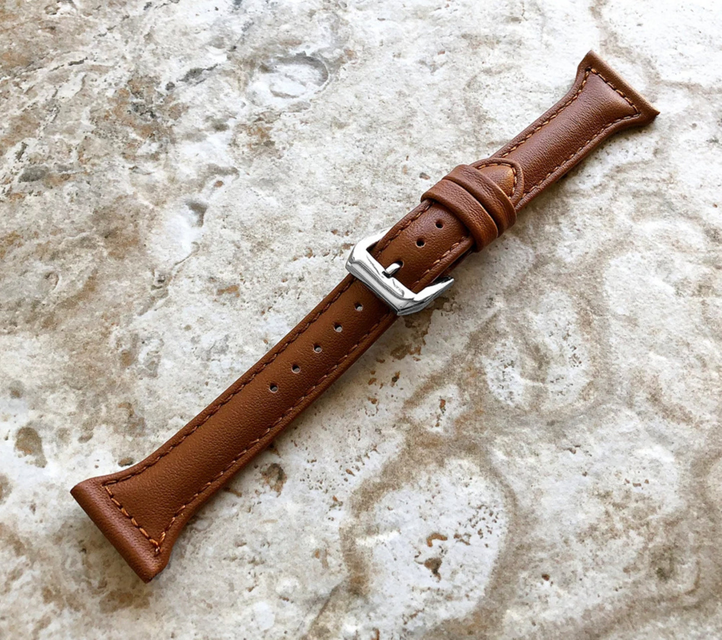 Google Pixel Watch 3 2 1 41mm Band Brown Slim Elegant Leather with Stitches Bracelet Wristband Strap Fashion Accessory Tech Jewelry B20-A
