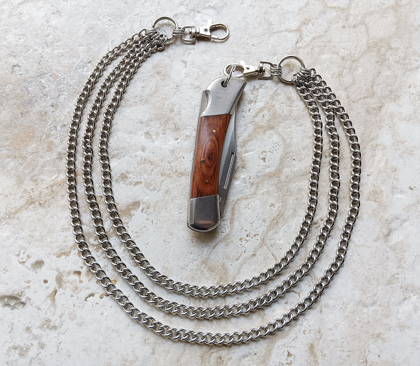 Fashion Wallet Chain Triple Curb Silver Shiny Color Stainless Steel Cable Unisex Customisable Tarnish Resistant Very Strong 21" Inches 54cm