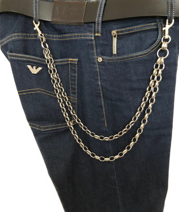 Fashion Wallet Chain Double Ellipse Silver Shiny Color Stainless Steel Oval Unisex Customisable Tarnish Resistant Strong 20" Inches 51cm