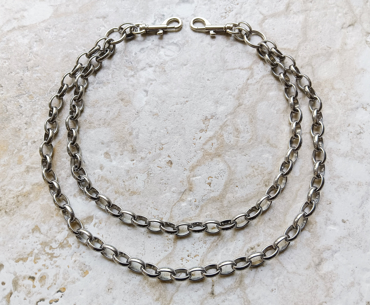 Fashion Wallet Chain Double Ellipse Silver Shiny Color Stainless Steel Oval Unisex Customisable Tarnish Resistant Strong 20" Inches 51cm