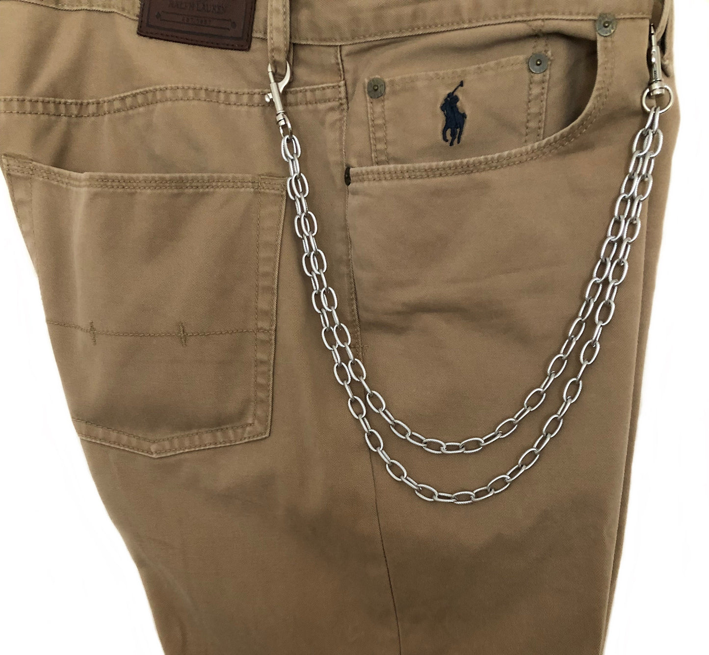 Fashion Wallet Chain Double Twisted Wire Silver Shiny Color Stainless Steel Unisex Customisable Tarnish Resistant Strong 20" Inches 51cm