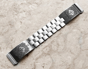 Fitbit Watch Band Fleur De Lis for Versa Lite 2 3 4 and Sense 1 2 Smartwatches Engraved Stainless Steel Adjustable Bracelet Cuff Strap