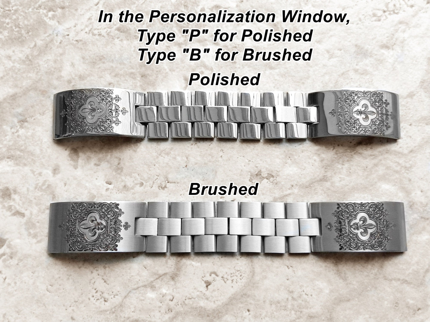 Apple Watch Band Fleur De Lis for Ultra 2 49mm 45mm 44mm 42mm 41mm 40mm 38mm 9 8 7 SE 6 5 4 3 2 Engraved St Steel Adjust Polished Cuff Strap