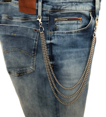 Fashion Wallet Chain Triple Curb Silver Shiny Color Stainless Steel Cable Unisex Customisable Tarnish Resistant Very Strong 21" Inches 54cm
