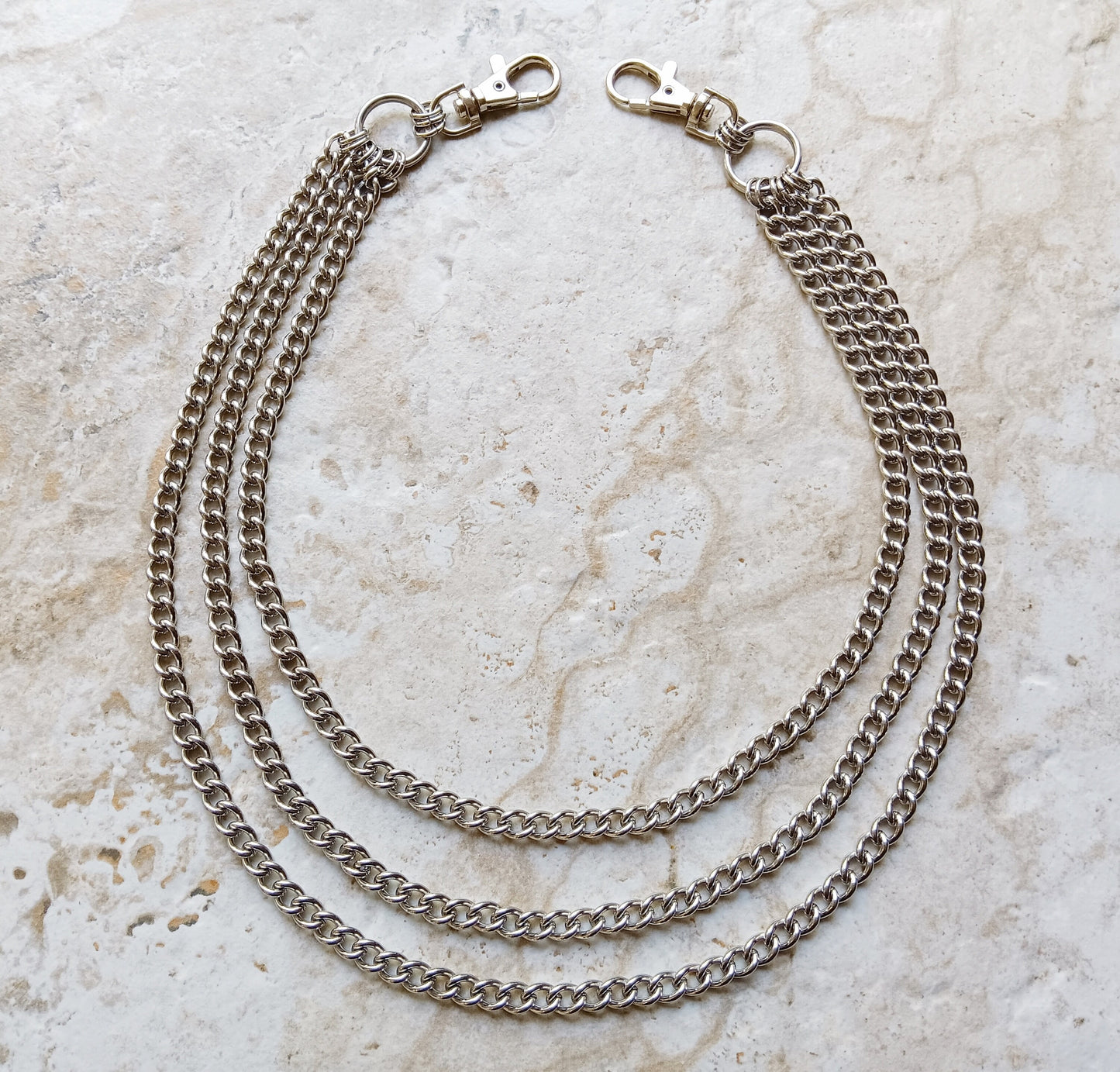 Fashion Wallet Chain Triple Curb Silver Shiny Color Stainless Steel Cable Unisex Customisable Tarnish Resistant Very Strong 21" Inches 54cm