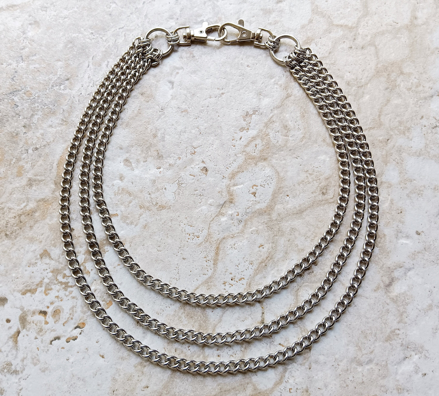 Fashion Wallet Chain Triple Curb Silver Shiny Color Stainless Steel Cable Unisex Customisable Tarnish Resistant Very Strong 21" Inches 54cm