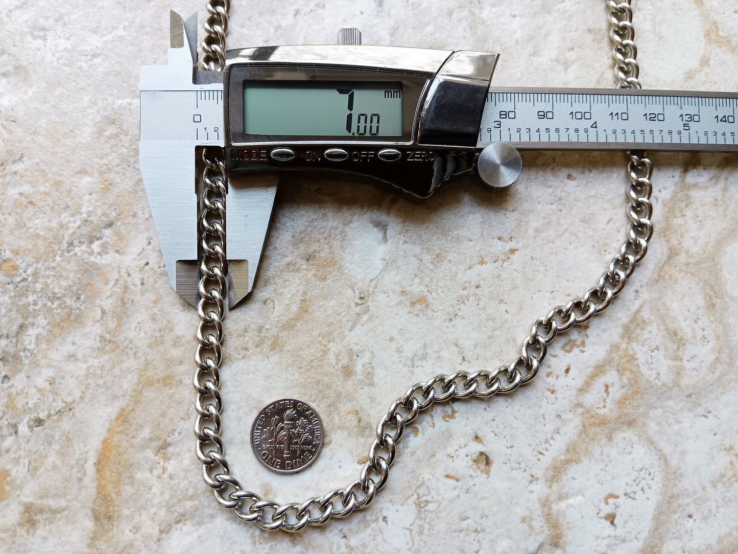 Fashion Wallet Chain Triple Curb Silver Shiny Color Stainless Steel Cable Unisex Customisable Tarnish Resistant Very Strong 21" Inches 54cm