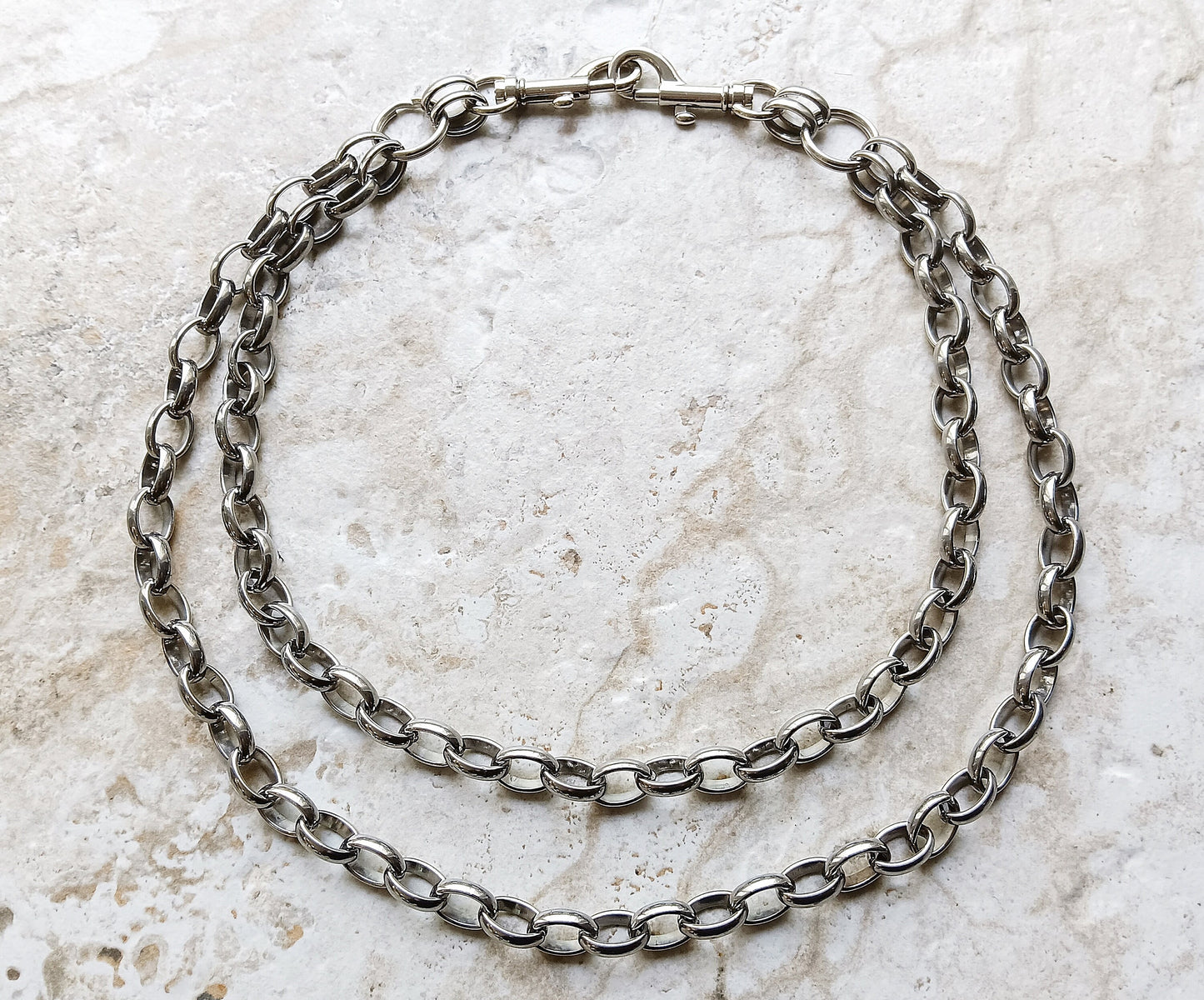 Fashion Wallet Chain Double Ellipse Silver Shiny Color Stainless Steel Oval Unisex Customisable Tarnish Resistant Strong 20" Inches 51cm
