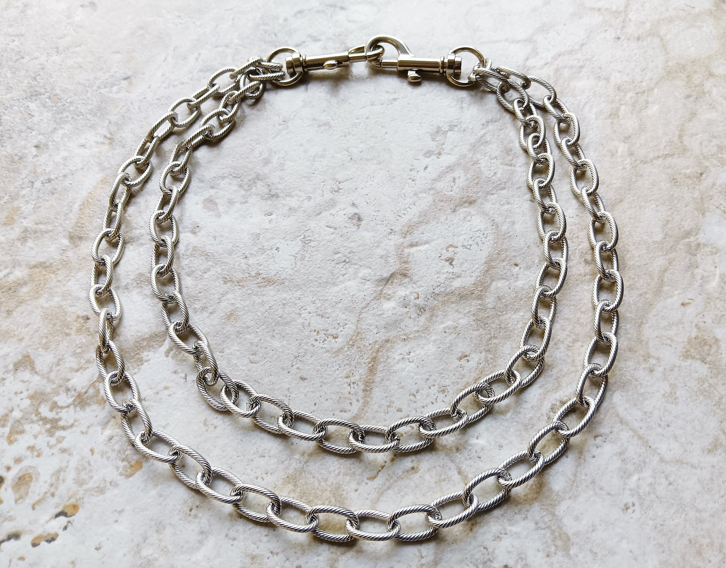 Fashion Wallet Chain Double Twisted Wire Silver Shiny Color Stainless Steel Unisex Customisable Tarnish Resistant Strong 20" Inches 51cm