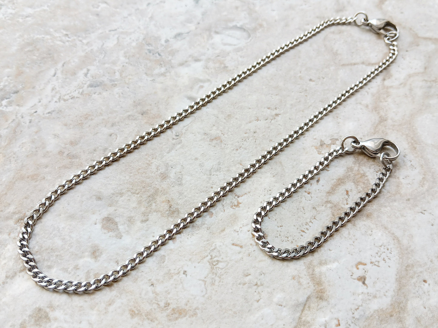 3.5mm Silver Shiny Color Stainless Steel Elegant Cuban Necklace Bracelet Chain Unisex Customisable Size Fine Jewelry Tarnish Resistant