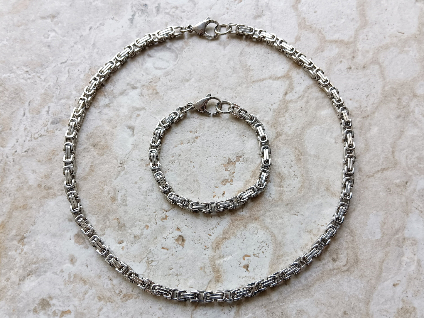 4mm Byzantine Silver Shiny Color Stainless Steel Necklace Bracelet Chain Unisex Customisable Size Unique Jewelry Tarnish Resistant Strong