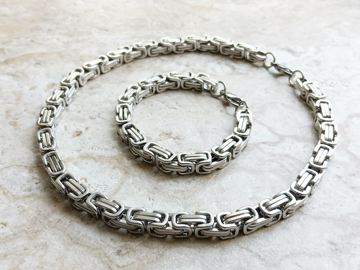 8mm Byzantine Silver Shiny Color Stainless Steel Necklace Bracelet Chain Unisex Customisable Size Strong Unique Jewelry Tarnish Resistant