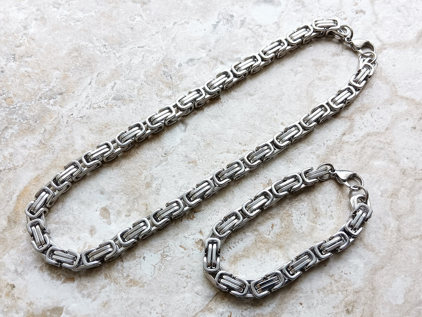 8mm Byzantine Silver Shiny Color Stainless Steel Necklace Bracelet Chain Unisex Customisable Size Strong Unique Jewelry Tarnish Resistant
