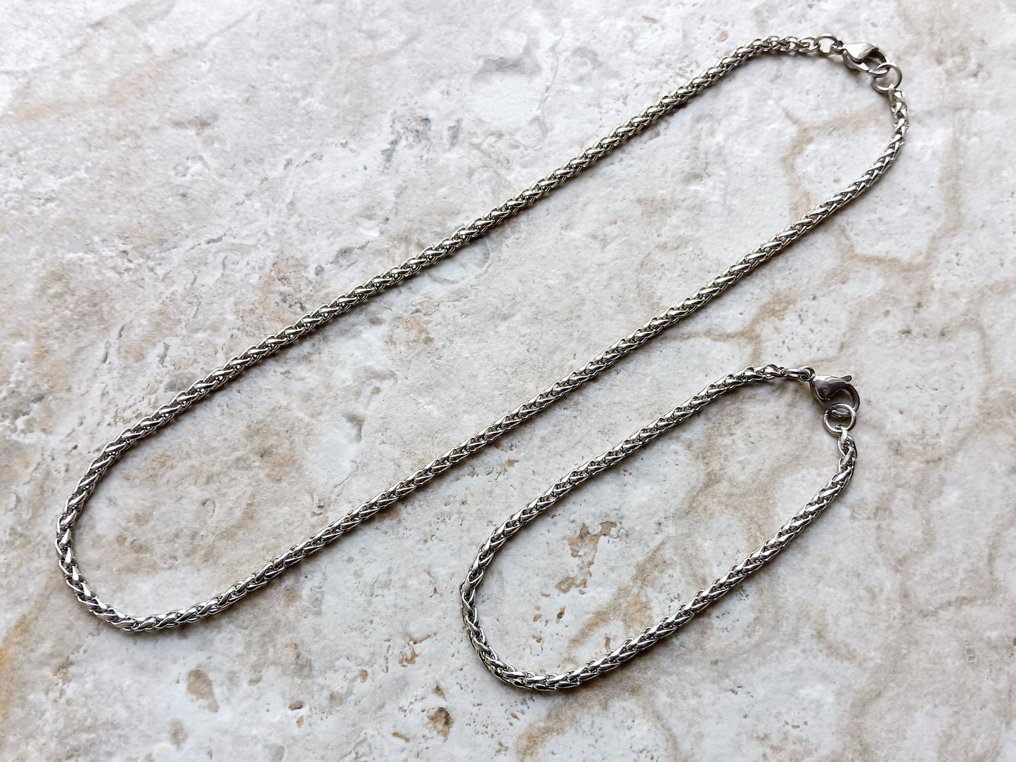 4mm Wheat Silver Shiny Color Stainless Steel Necklace Bracelet Chain Unisex Customisable Size Unique Jewelry Tarnish Resistant Strong