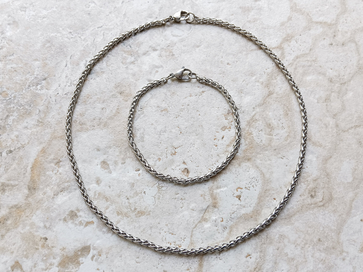 4mm Wheat Silver Shiny Color Stainless Steel Necklace Bracelet Chain Unisex Customisable Size Unique Jewelry Tarnish Resistant Strong