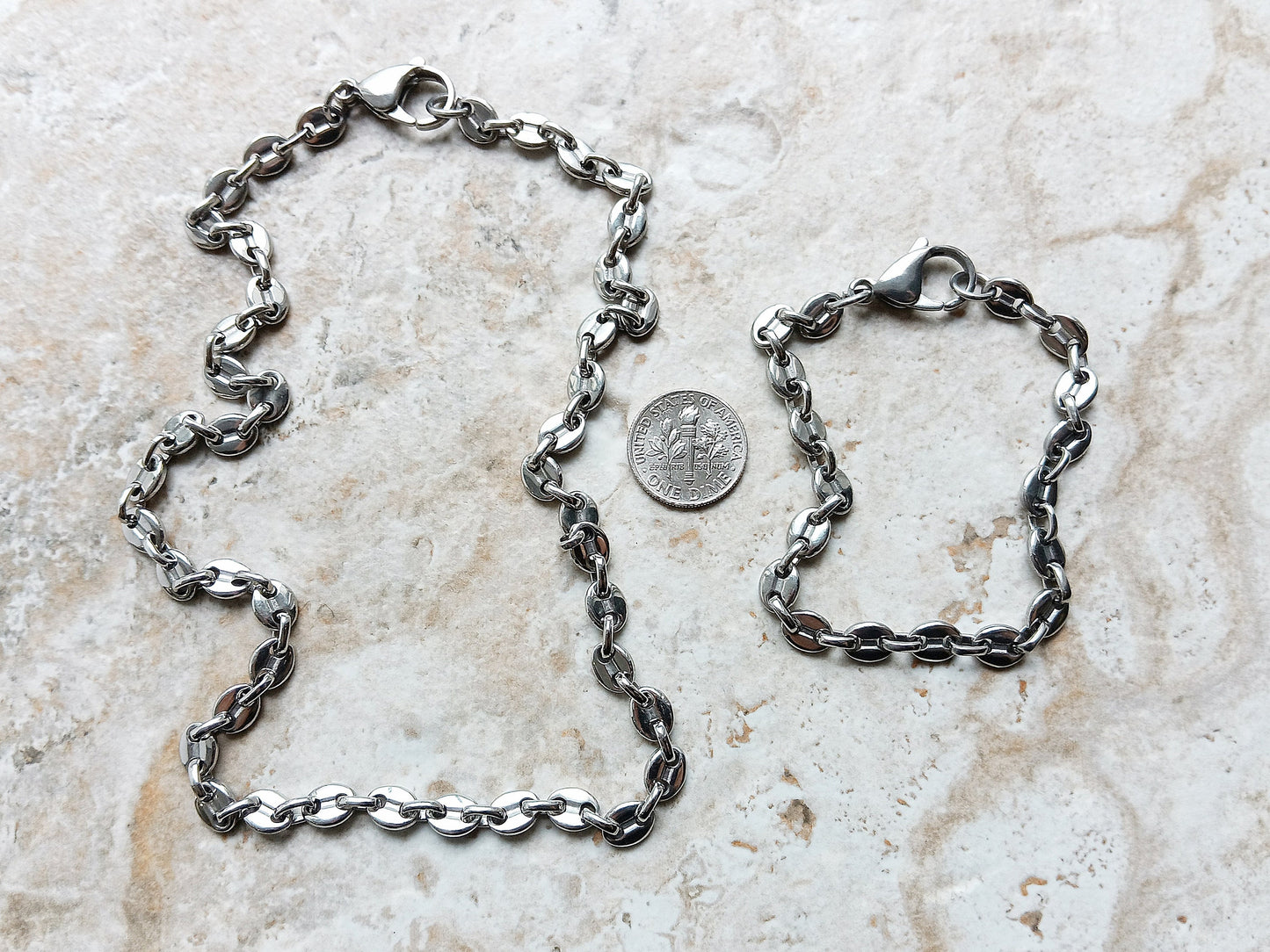 5mm Coffee Bean Silver Shiny Color Stainless Steel Necklace Bracelet Chain Unisex Customisable Size Unique Strong Jewelry Tarnish Resistant