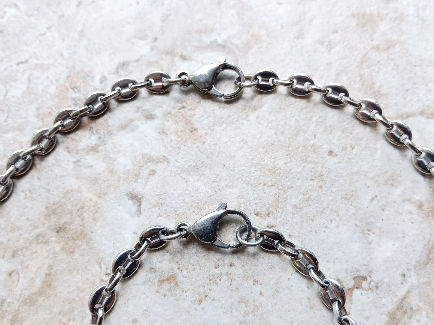 5mm Coffee Bean Silver Shiny Color Stainless Steel Necklace Bracelet Chain Unisex Customisable Size Unique Strong Jewelry Tarnish Resistant