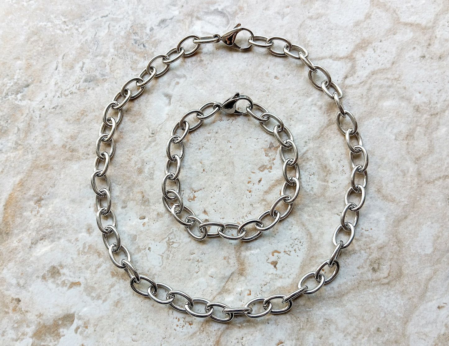 9mm Oval Silver Shiny Color Stainless Steel Necklace Bracelet Chain Unisex Customisable Size Unique Jewelry Tarnish Resistant Strong
