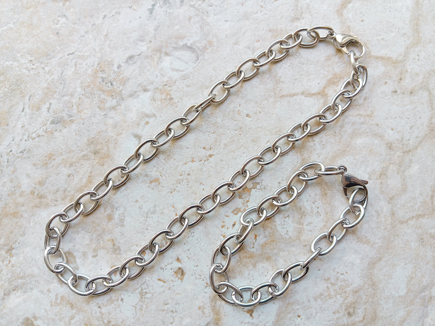 9mm Oval Silver Shiny Color Stainless Steel Necklace Bracelet Chain Unisex Customisable Size Unique Jewelry Tarnish Resistant Strong