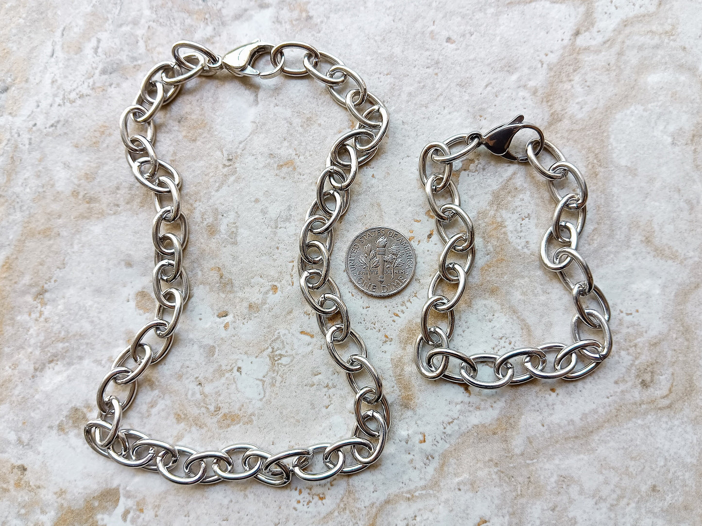 9mm Oval Silver Shiny Color Stainless Steel Necklace Bracelet Chain Unisex Customisable Size Unique Jewelry Tarnish Resistant Strong