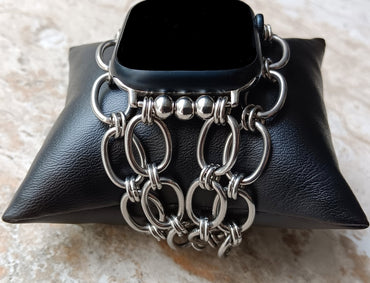 Apple Watch Band for Ultra 2 9 8 7 6 SE 5 4 3 2 1 Silver St Steel 38mm 40mm 41mm 42mm 44mm 45mm 49mm Bracelet Oval Chain Link Handmade NL