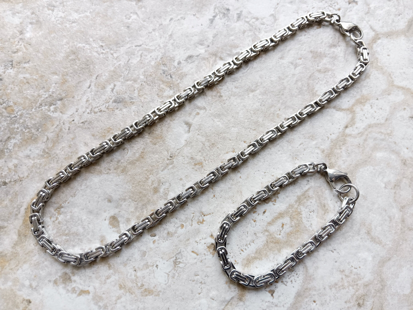 4mm Byzantine Silver Shiny Color Stainless Steel Necklace Bracelet Chain Unisex Customisable Size Unique Jewelry Tarnish Resistant Strong