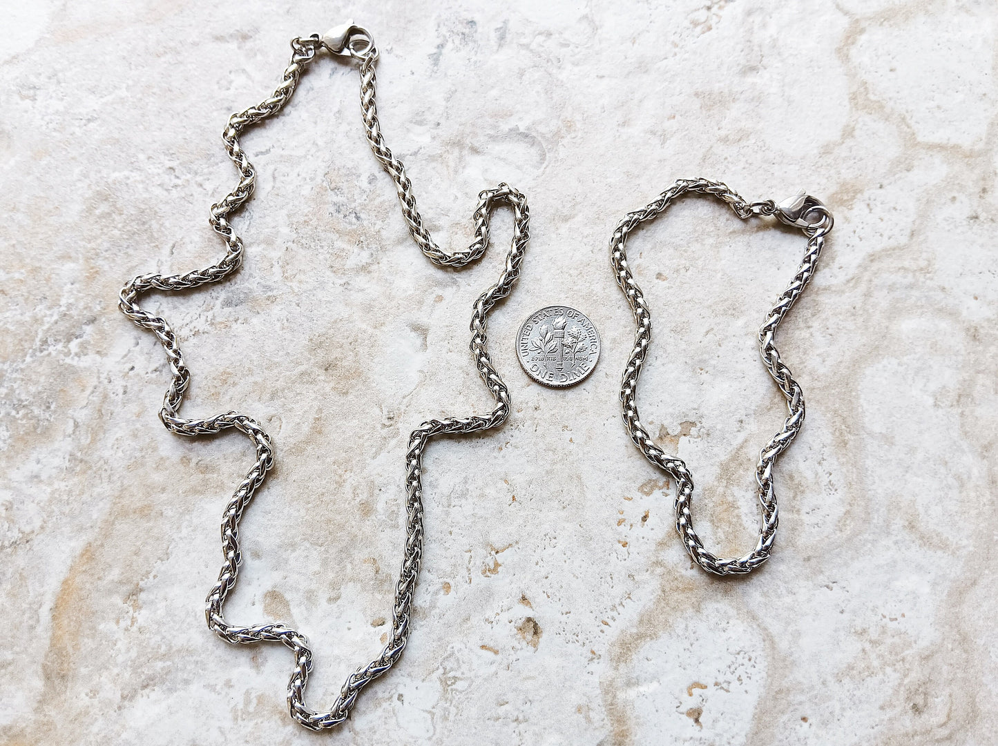 4mm Wheat Silver Shiny Color Stainless Steel Necklace Bracelet Chain Unisex Customisable Size Unique Jewelry Tarnish Resistant Strong