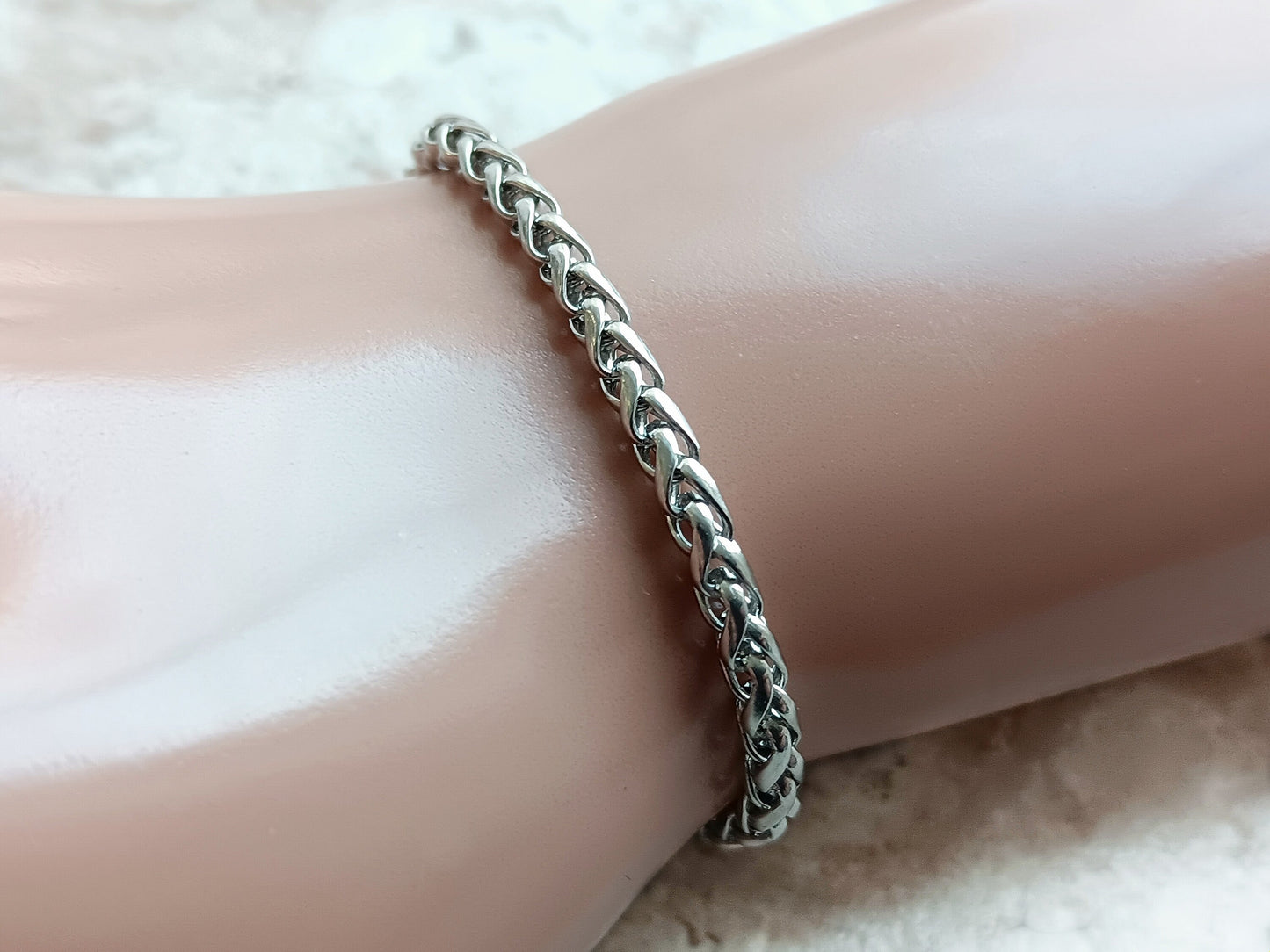 4mm Wheat Silver Shiny Color Stainless Steel Necklace Bracelet Chain Unisex Customisable Size Unique Jewelry Tarnish Resistant Strong