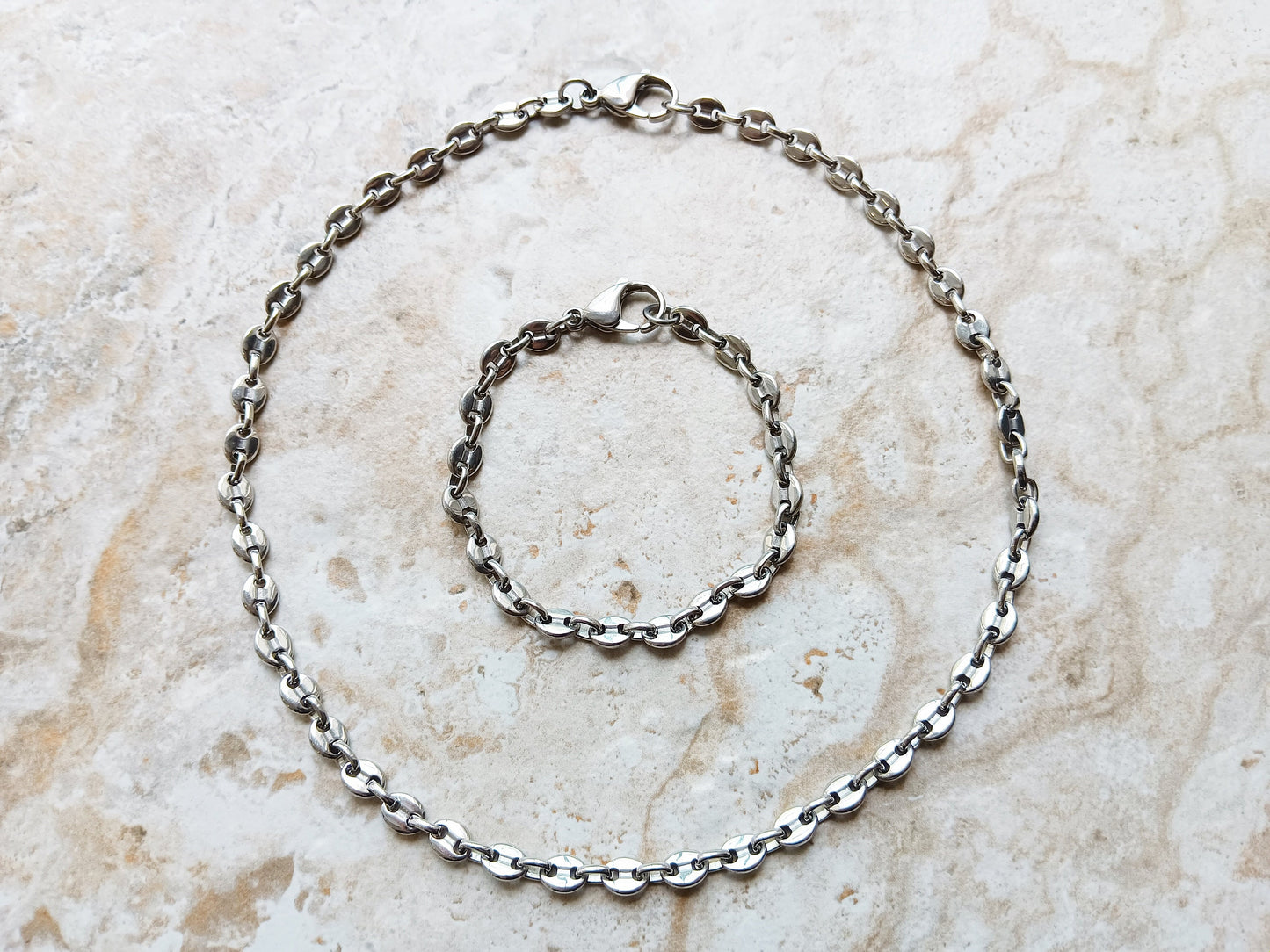 5mm Coffee Bean Silver Shiny Color Stainless Steel Necklace Bracelet Chain Unisex Customisable Size Unique Strong Jewelry Tarnish Resistant