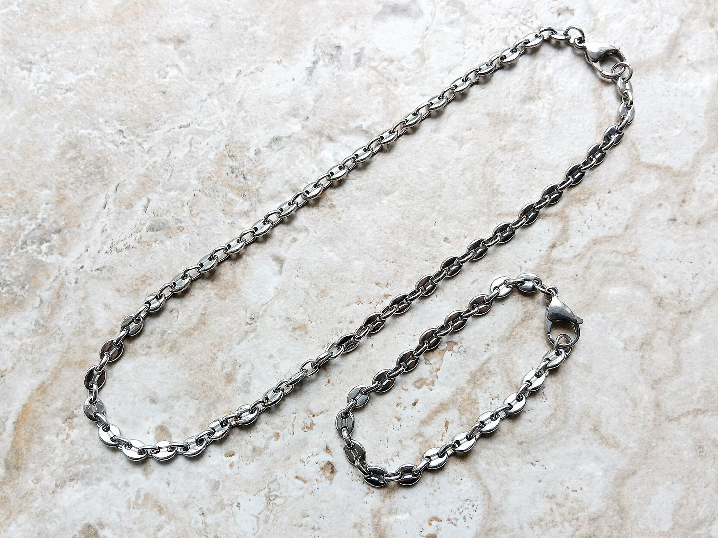 5mm Coffee Bean Silver Shiny Color Stainless Steel Necklace Bracelet Chain Unisex Customisable Size Unique Strong Jewelry Tarnish Resistant