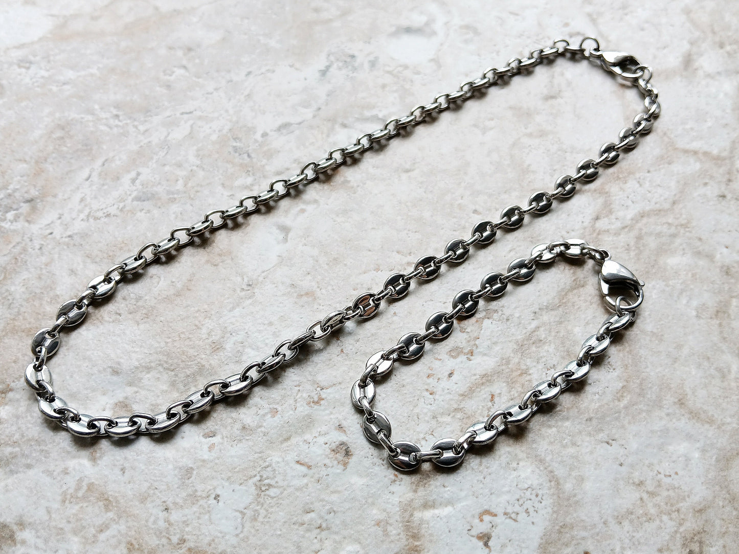 5mm Coffee Bean Silver Shiny Color Stainless Steel Necklace Bracelet Chain Unisex Customisable Size Unique Strong Jewelry Tarnish Resistant