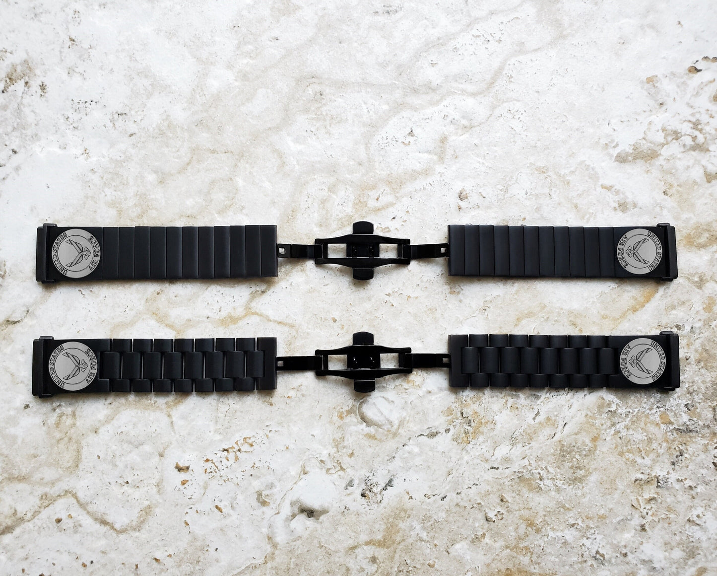 US Air Force Engraved Watch Band Compatible with Fitbit Versa Lite 2 3 4 and Sense 1 2 Smartwatches Black Stainless Steel Bracelet Strap AF3