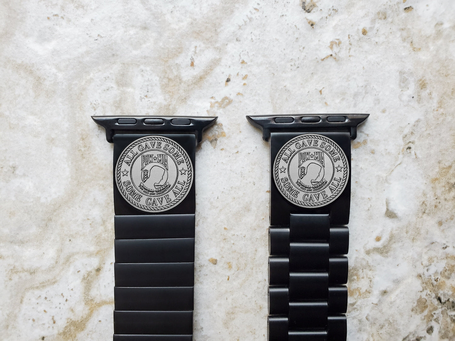POW MIA Engraved Band for Apple iWatch Ultra 2 9 8 7 SE 6 5 4 3 2 1 Case 38mm 40mm 41mm 42mm 44mm 45mm 49mm Black Stainless Steel Strap PM1