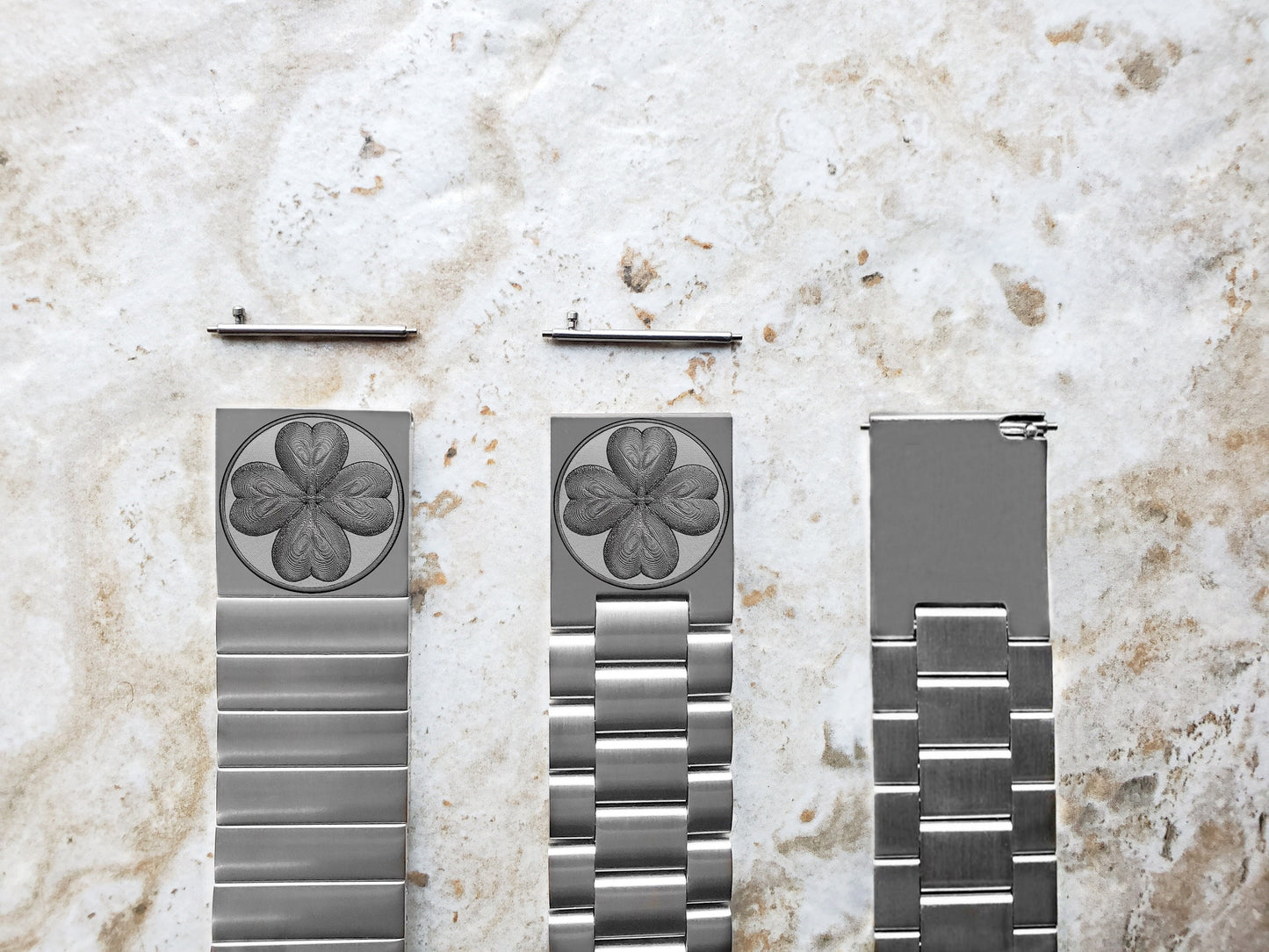 Four Leaf Clover Engraved Band Compatible with Samsung Galaxy Watch 3 45mm 46mm Gear S3 Frontier Classic St Steel Bracelet Strap SR1 -B22