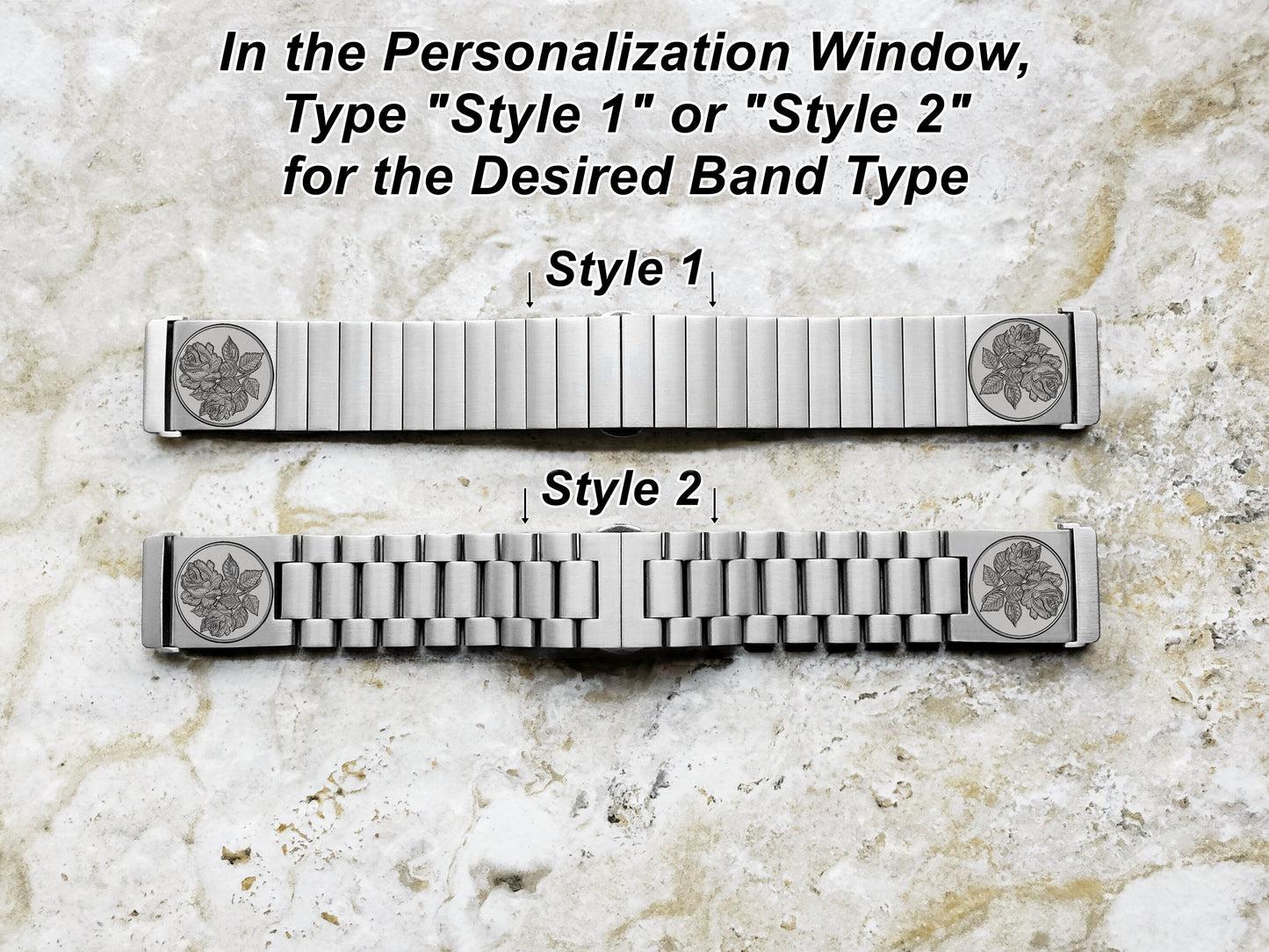 Roses Floral Engraved Watch Band Compatible with Fitbit Versa Lite 2 3 4 and Sense 1 2 Smartwatches Silver St Steel Bracelet Strap RS1