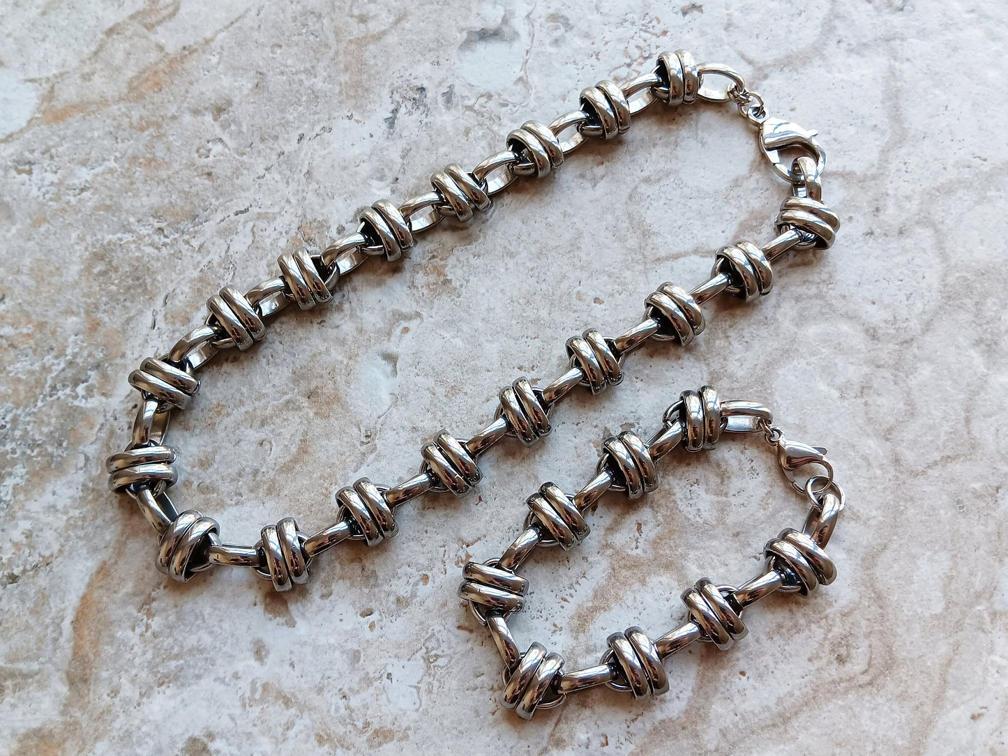 Diagonal view of Double Ellipse Chain Necklace and Bracelet