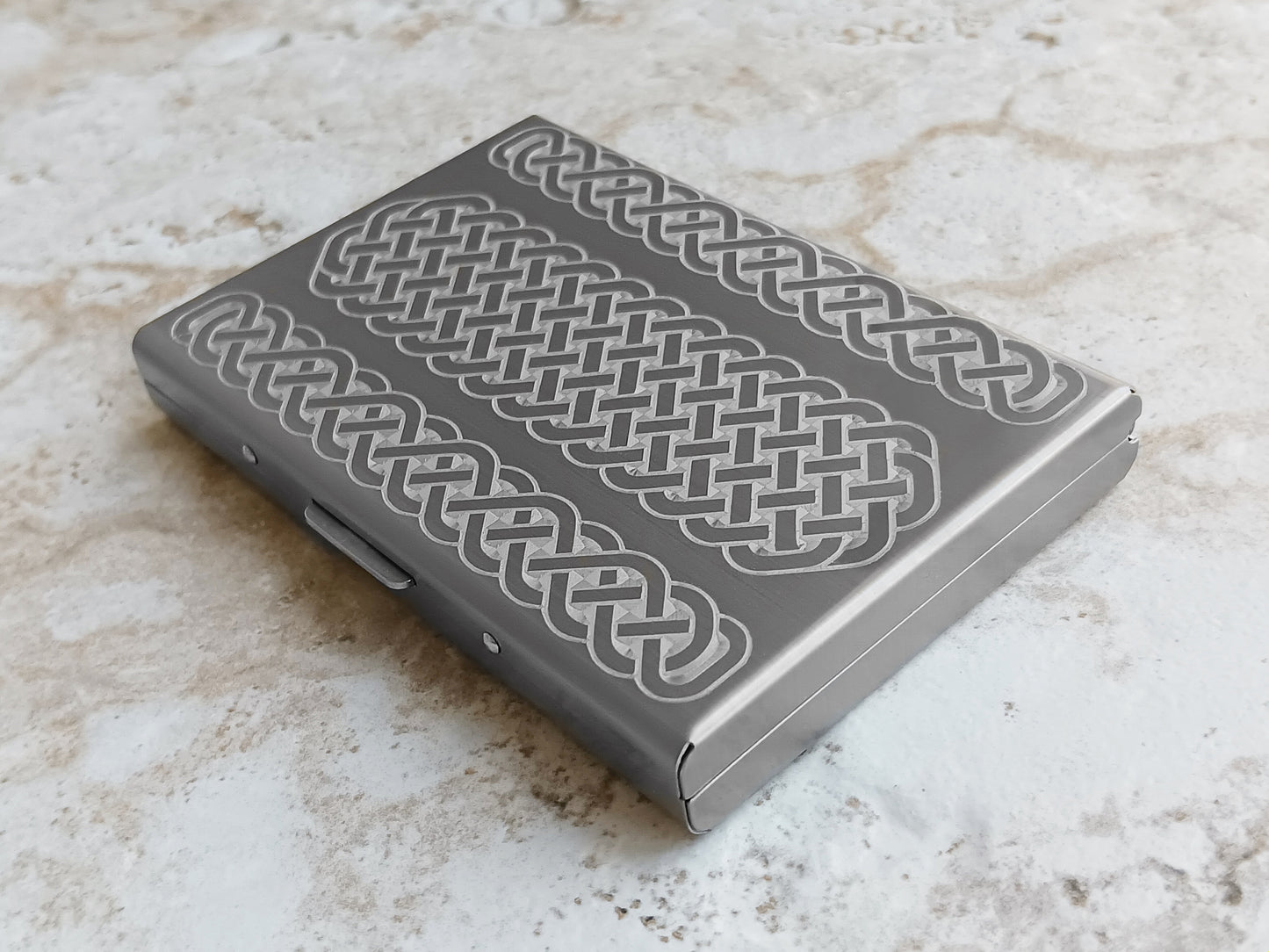 Back Side Braided Celtic Design on Stainless Steel Credit Card Holder Case
