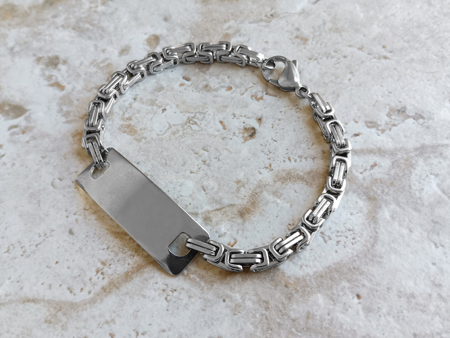 Medical ID Name Alert Bracelet Custom Personalized Engraved 4mm Byzantine Stainless Steel Band Strap Tarnish Resistant Jewelry Great Gift