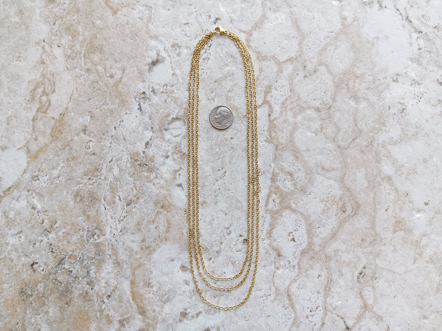 2mm Gold Three Layered Shiny Color Stainless Steel Rolo Chains Necklace Customisable Size Unisex Elegant Fine Jewelry Tarnish Resistant