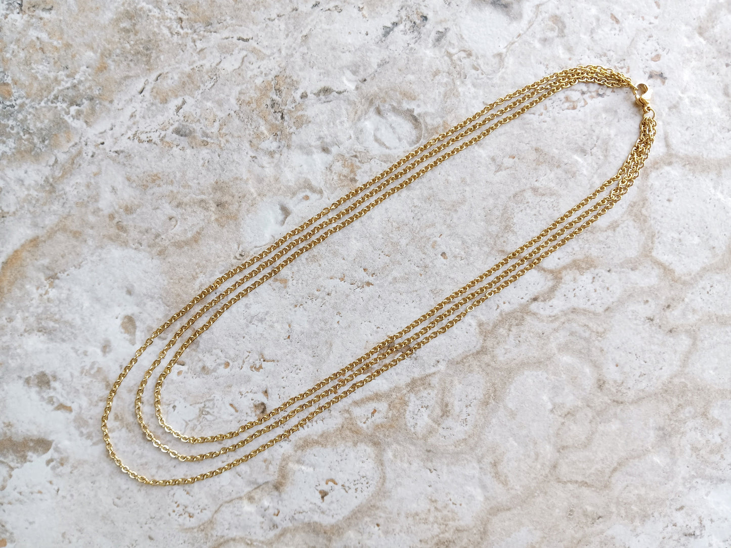 2mm Gold Three Layered Shiny Color Stainless Steel Rolo Chains Necklace Customisable Size Unisex Elegant Fine Jewelry Tarnish Resistant