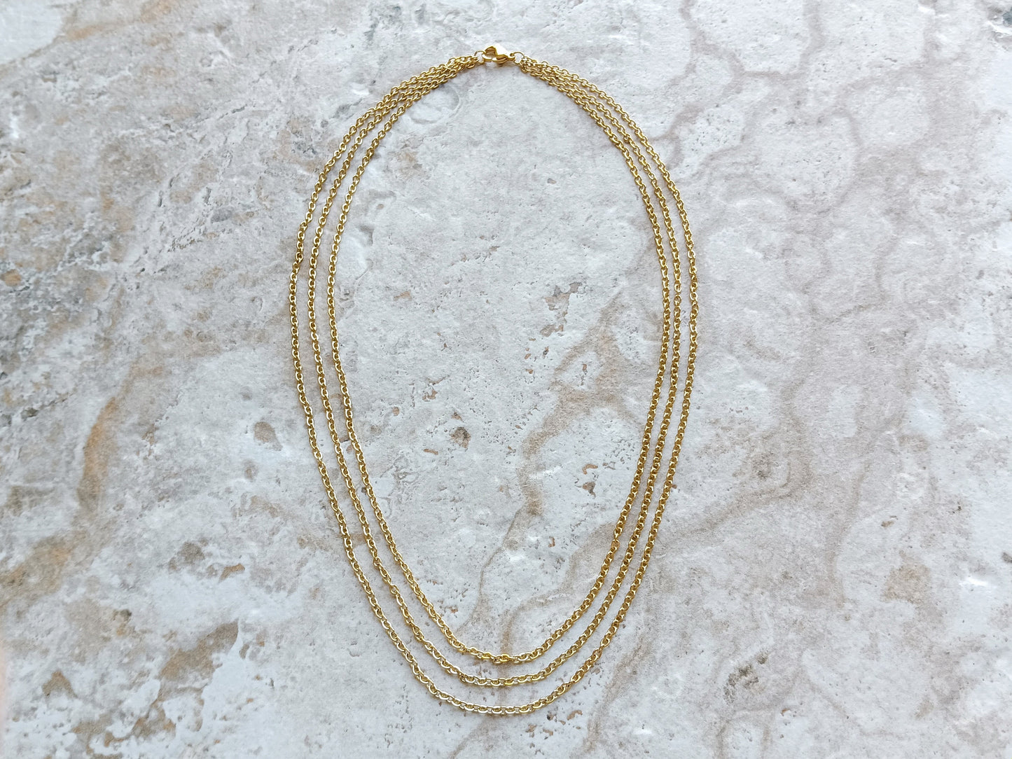 2mm Gold Three Layered Shiny Color Stainless Steel Rolo Chains Necklace Customisable Size Unisex Elegant Fine Jewelry Tarnish Resistant