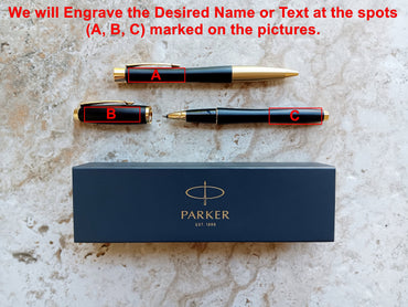 Custom Personalized Engraved Muted Black with Gold Trim Finish Luxury Urban Ballpoint Rollerball Parker Pens Box Great Gift for Any Occasion