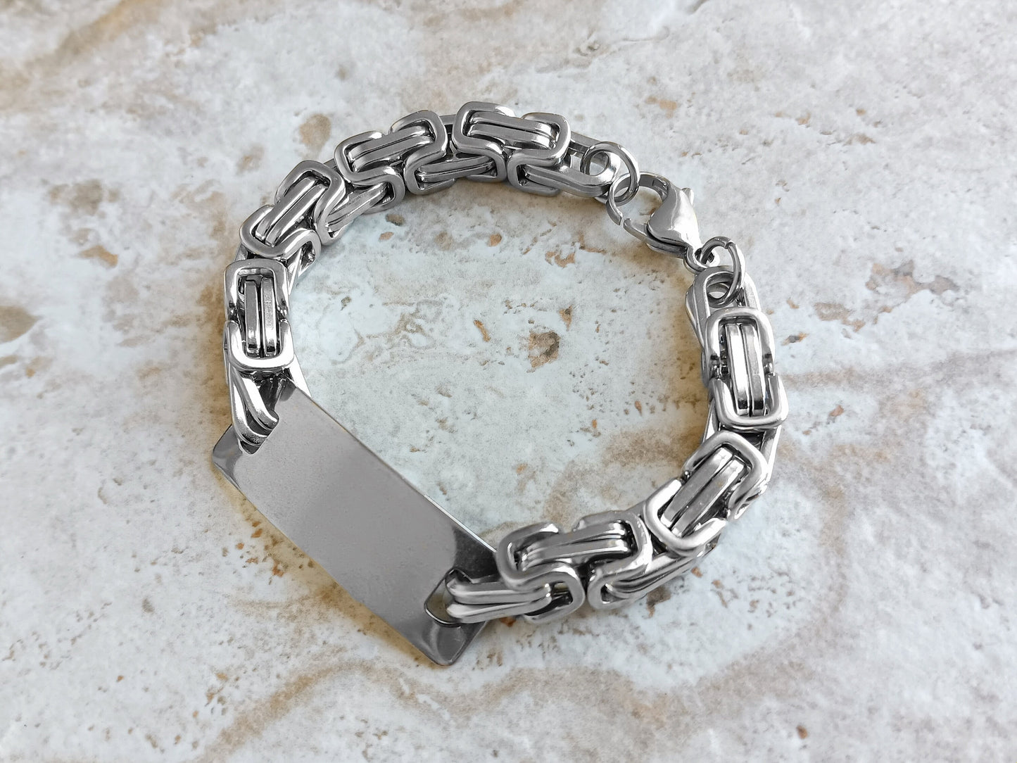 Medical ID Name Alert Bracelet Custom Personalized Engraved 8mm Byzantine Stainless Steel Band Strap Tarnish Resistant Jewelry Great Gift