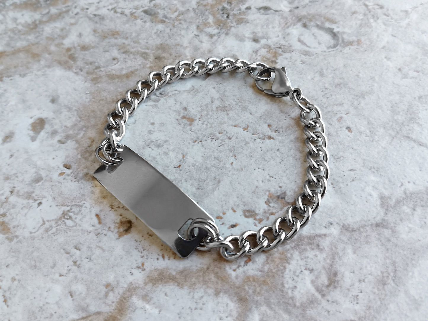 Medical ID Name Alert Bracelet Custom Personalized Engraved 7mm Curb Stainless Steel Band Strap Tarnish Resistant Jewelry Great Gift Idea